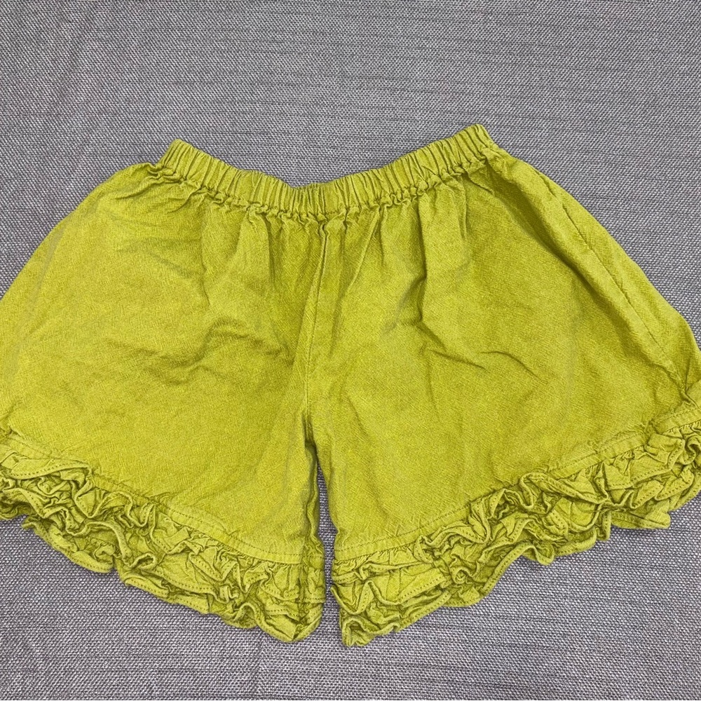Persnickety Lime Green Ruffled Kids Shorts